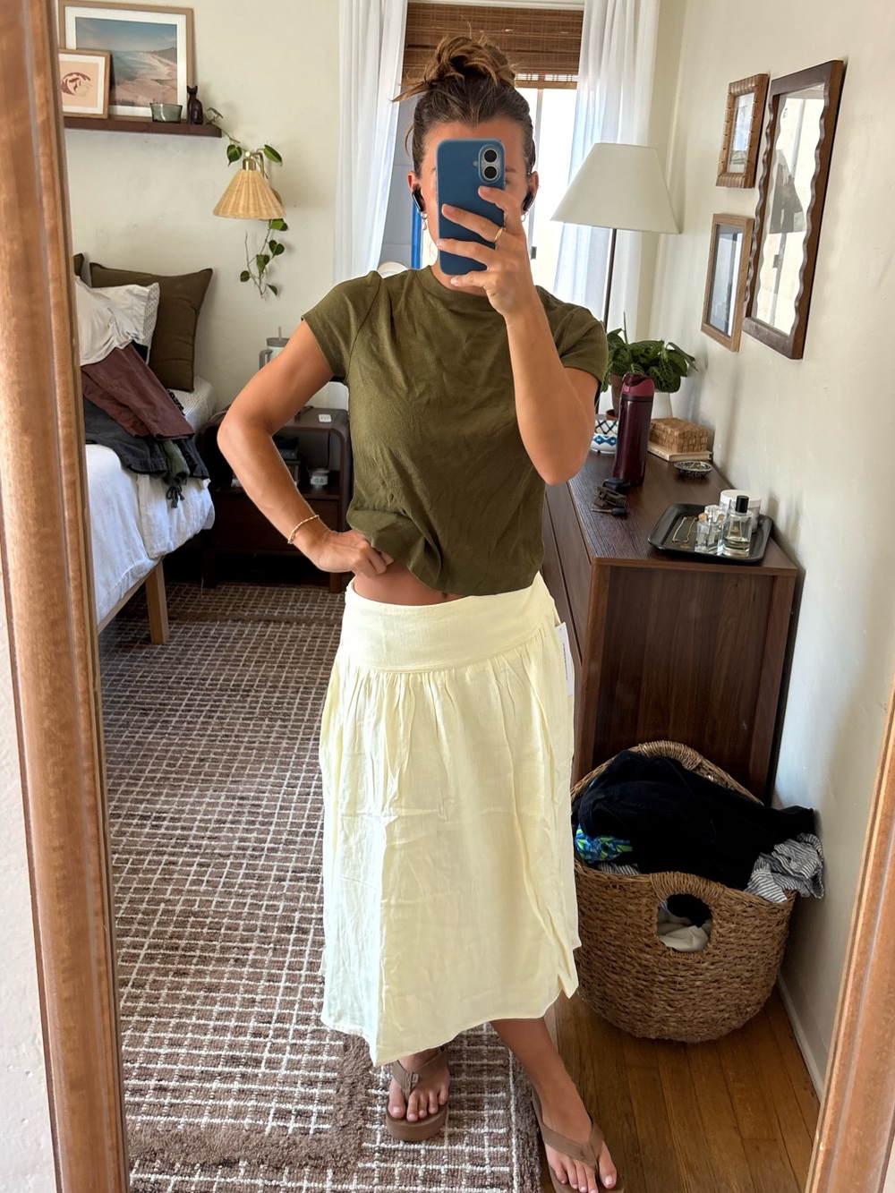 a new day Cream Midi Skirt with Smocked Waistband